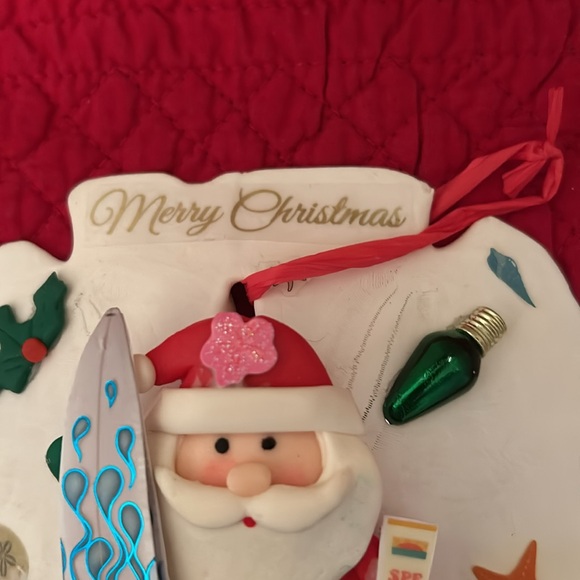 Handmade Sand dollar surfing Santa ornament - Picture 3 of 6
